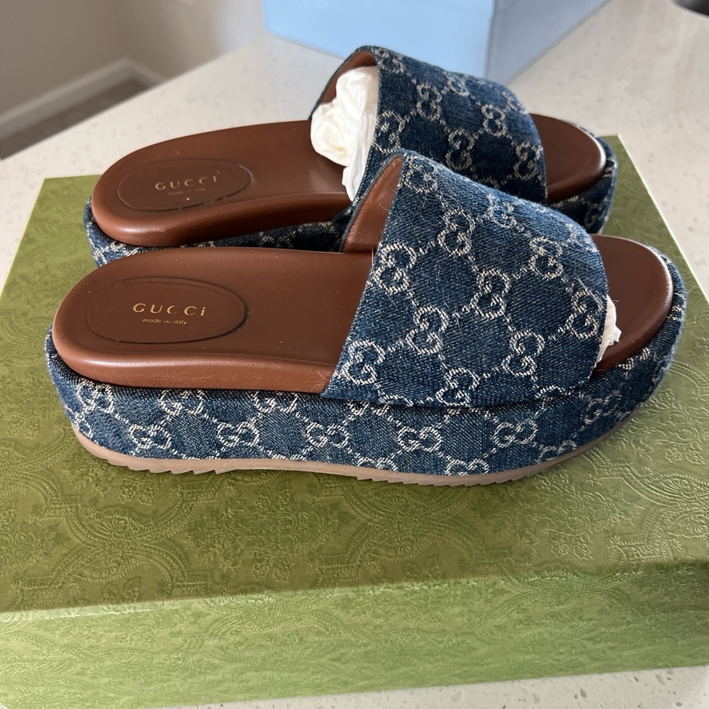 Gucci Denim Blue Slide Sandals